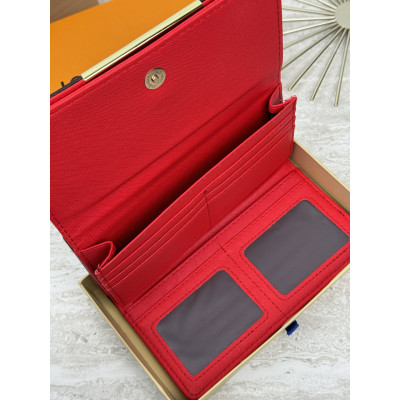 Женский кошелек Louis Vuitton коричневый + красный большой двойной Луи Виттон