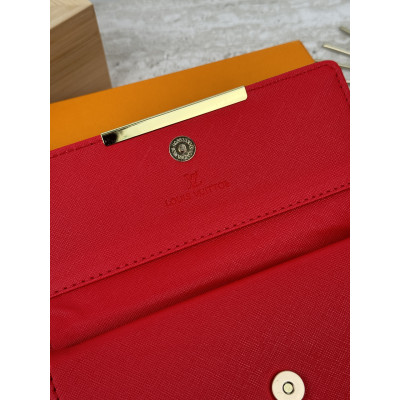 Женский кошелек Louis Vuitton коричневый + красный большой двойной Луи Виттон