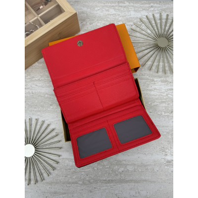 Женский кошелек Louis Vuitton коричневый + красный большой двойной Луи Виттон