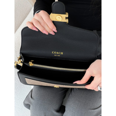 Женская сумка клатч Coach Tabby черно-бежевый Коуч через плечо