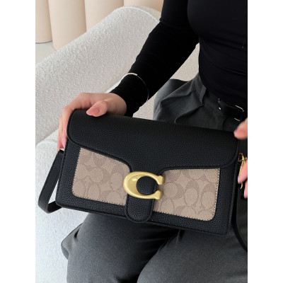 Женская сумка клатч Coach Tabby черно-бежевый Коуч через плечо