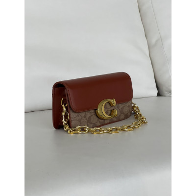 Женская сумка клатч Coach Idol Bag коричневый на цепочке Коуч