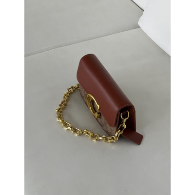 Женская сумка клатч Coach Idol Bag коричневый на цепочке Коуч