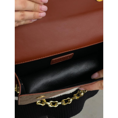 Женская сумка клатч Coach Idol Bag коричневый на цепочке Коуч