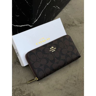 Женский кошелек Coach коричневый на много отделений большой Коуч