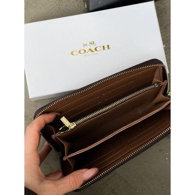 Женский кошелек Coach персиковий на много отделений большой Коуч