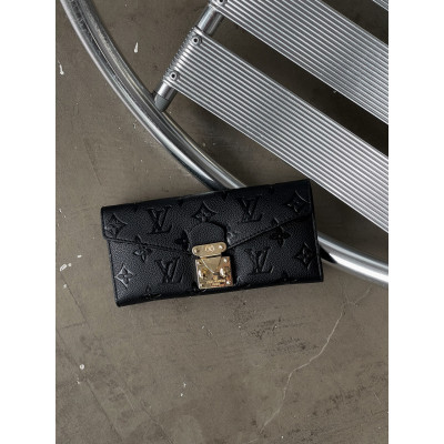 Женский кошелек Louis Vuitton черный стеганый двойной Луи Виттон