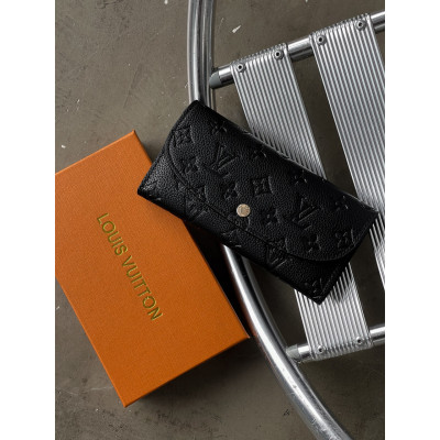 Женский кошелек Louis Vuitton черный стеганый двойной на кнопке Луи Виттон