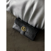Женский кошелек Gucci черный стеганый двойной Гччи