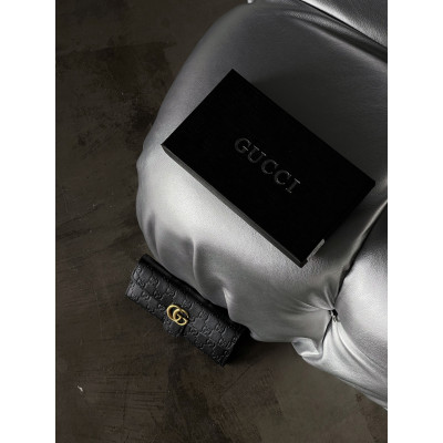 Женский кошелек Gucci черный стеганый двойной Гччи