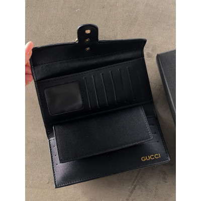 Женский кошелек Gucci черный стеганый двойной Гччи