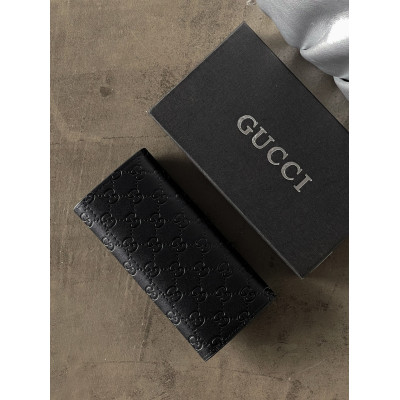 Женский кошелек Gucci черный стеганый двойной Гччи