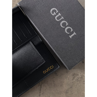 Женский кошелек Gucci черный стеганый двойной Гччи