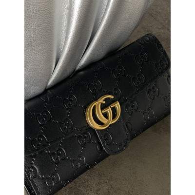 Женский кошелек Gucci черный стеганый двойной Гччи