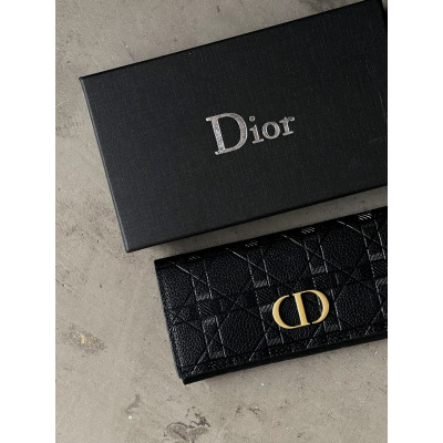 Женский кошелек Christian Dior черный стеганый двойной Диор