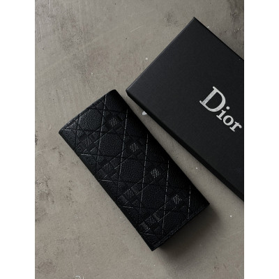Женский кошелек Christian Dior черный стеганый двойной Диор
