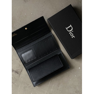 Женский кошелек Christian Dior черный стеганый двойной Диор