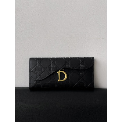 Женский кошелек Christian Dior черный с буквой двойной Диор