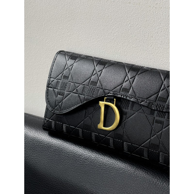 Женский кошелек Christian Dior черный с буквой двойной Диор
