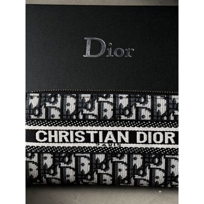Женский кошелек Christian Dior серый большой с надписью  Диор