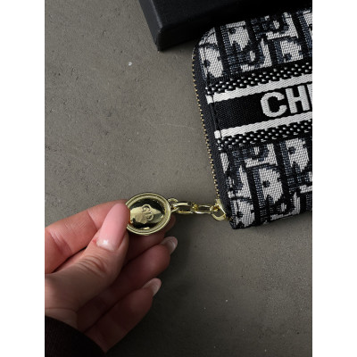 Женский кошелек Christian Dior серый большой с надписью  Диор