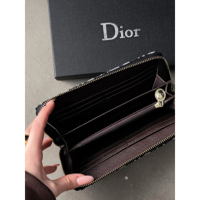 Женский кошелек Christian Dior серый большой с надписью  Диор
